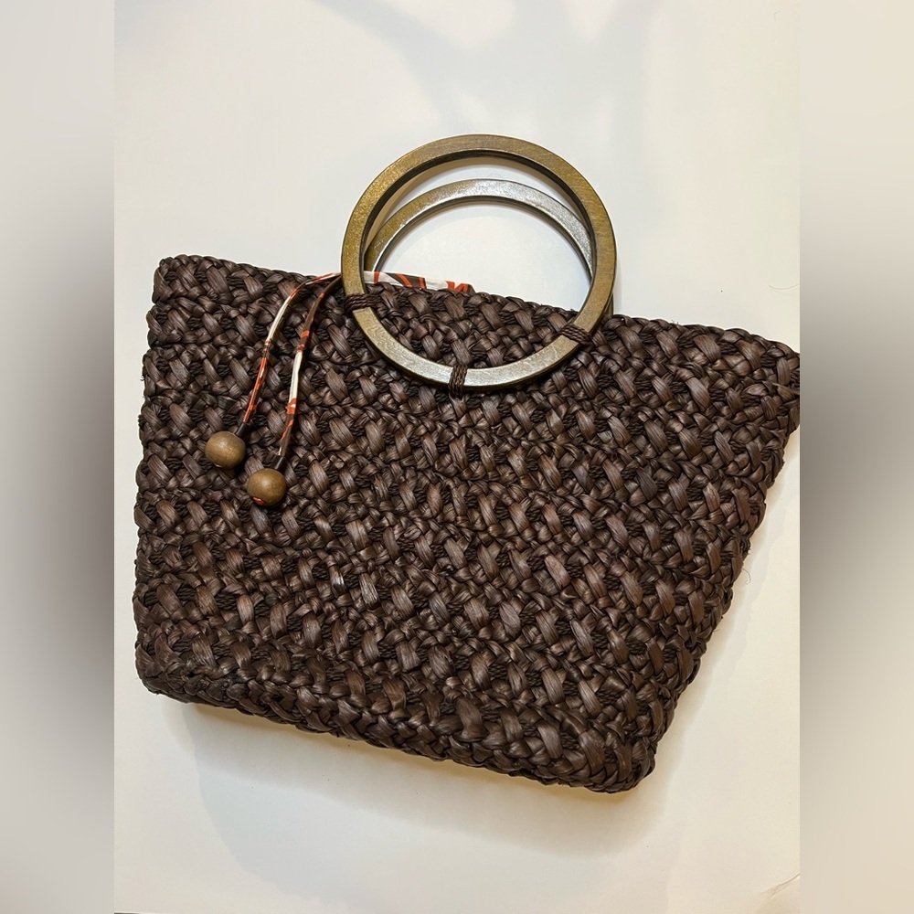 Style & Co. straw beach bag with wooden handles